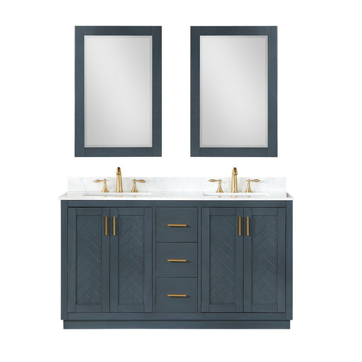 Gazsi 60" Double Bathroom Vanity Set with Grain White Composite Stone Countertop - Luxe Vanity & Tub