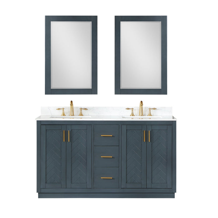Gazsi 60" Double Bathroom Vanity Set with Grain White Composite Stone Countertop - Luxe Vanity & Tub