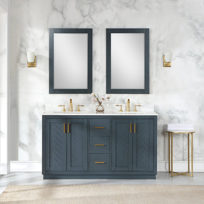 Gazsi 60" Double Bathroom Vanity Set with Grain White Composite Stone Countertop - Luxe Vanity & Tub