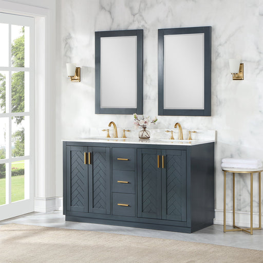 Gazsi 60" Double Bathroom Vanity Set with Grain White Composite Stone Countertop - Luxe Vanity & Tub