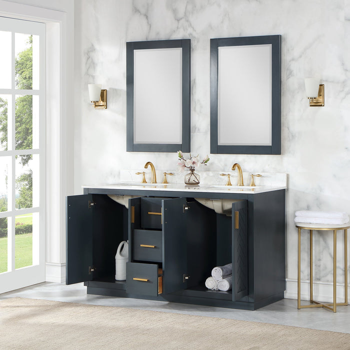 Gazsi 60" Double Bathroom Vanity Set with Grain White Composite Stone Countertop - Luxe Vanity & Tub