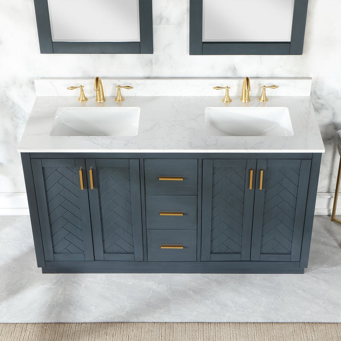 Gazsi 60" Double Bathroom Vanity Set with Grain White Composite Stone Countertop - Luxe Vanity & Tub