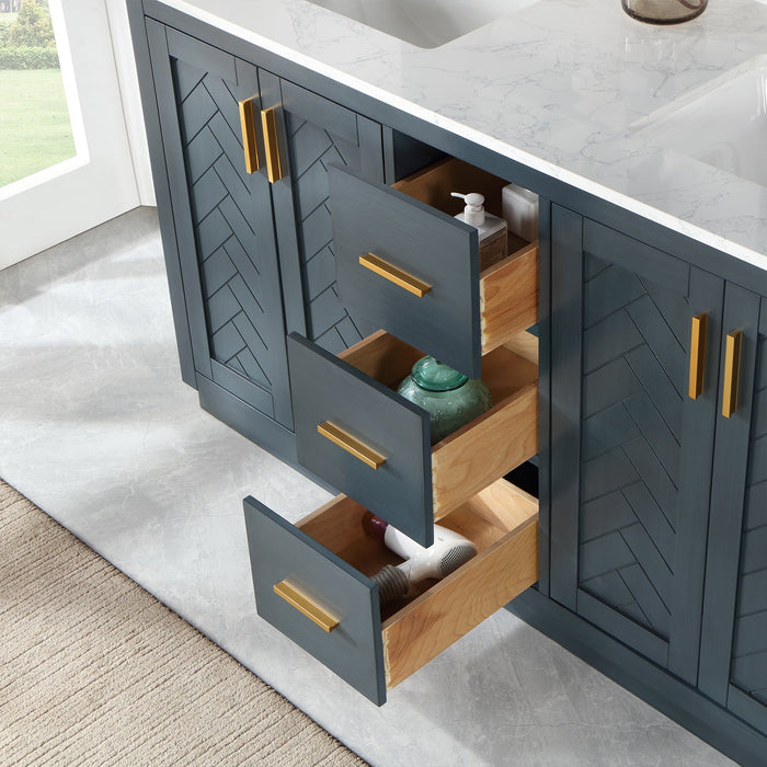 Gazsi 60" Double Bathroom Vanity Set with Grain White Composite Stone Countertop - Luxe Vanity & Tub