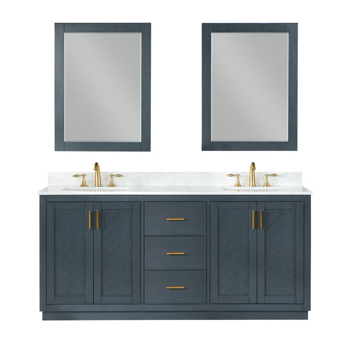 Gazsi 72" Double Bathroom Vanity Set with Grain White Composite Stone Countertop - Luxe Vanity & Tub