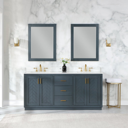 Gazsi 72" Double Bathroom Vanity Set with Grain White Composite Stone Countertop - Luxe Vanity & Tub