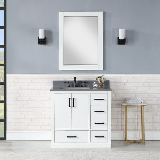 Monna 36" Single Bathroom Vanity Set with Aosta White Composite Stone Countertop - Luxe Vanity & Tub