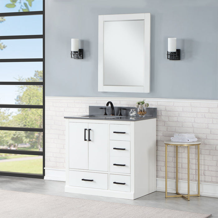 Monna 36" Single Bathroom Vanity Set with Aosta White Composite Stone Countertop - Luxe Vanity & Tub