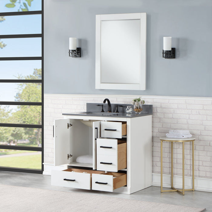 Monna 36" Single Bathroom Vanity Set with Aosta White Composite Stone Countertop - Luxe Vanity & Tub