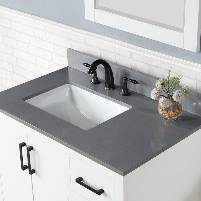 Monna 36" Single Bathroom Vanity Set with Aosta White Composite Stone Countertop - Luxe Vanity & Tub