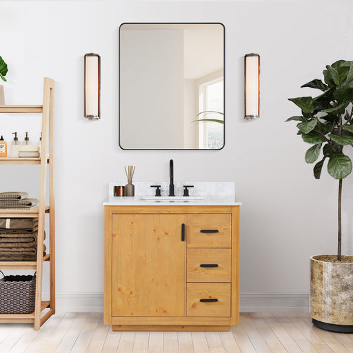 Perla 36" Single Bathroom Vanity with Grain White Composite Stone Countertop - Luxe Vanity & Tub