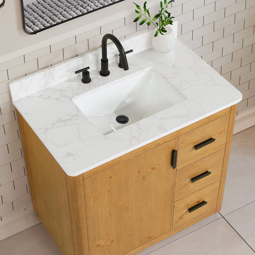 Perla 36" Single Bathroom Vanity with Grain White Composite Stone Countertop - Luxe Vanity & Tub