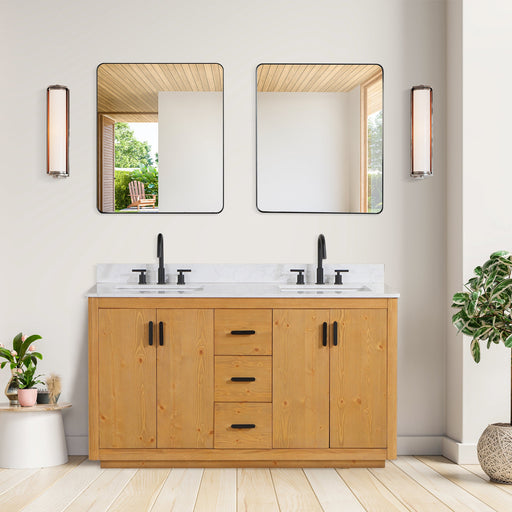 Perla 60" Double Bathroom Vanity with Grain White Composite Stone Countertop - Luxe Vanity & Tub