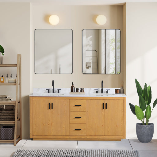 Perla 72" Double Bathroom Vanity with Grain White Composite Stone Countertop - Luxe Vanity & Tub