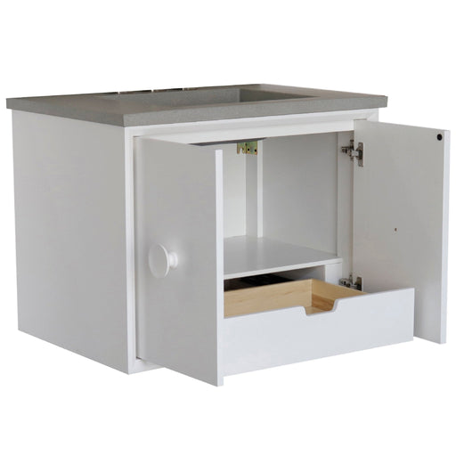 Bellaterra Home Stora 31" 2-Door 1-Drawer White Wall-Mount Vanity Set With Concrete Integrated Rectangular Ramp Sink and Gray Concrete Top - Luxe Vanity & Tub