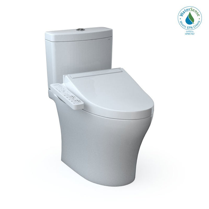 TOTO Aquia IV 0.9 / 1.28 GPF Dual Flush Two Piece Elongated Chair Height Toilet with Push Button Flush - Bidet Seat Included - Luxe Vanity & Tub