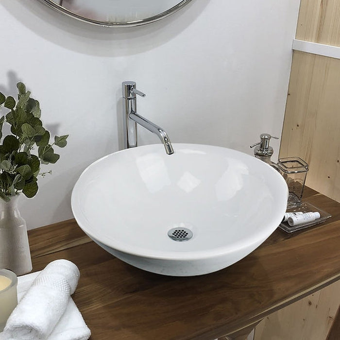 Brant Point Collection Nantucket Sinks 17" Round White Vessel Sink With Overflow NSV218 - Luxe Vanity & Tub