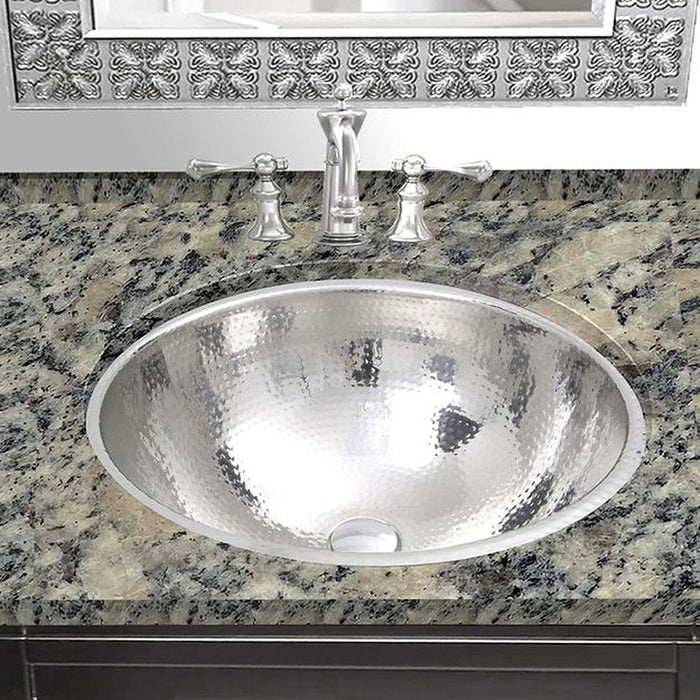 Brightwork Home Nantucket Sinks RLS-OF 16.875" Hand Hammered Stainless Steel Round Undermount Bathroom Sink With Overflow - Luxe Vanity & Tub
