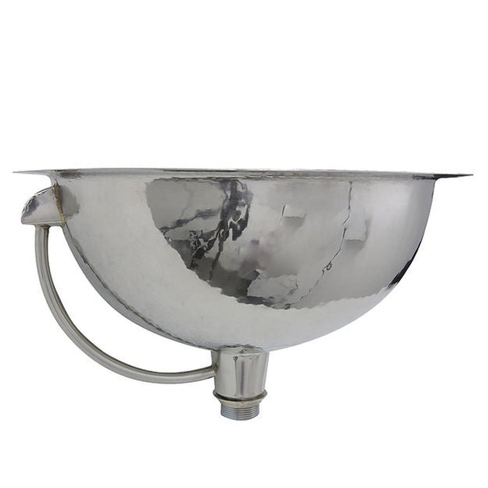 Brightwork Home Nantucket Sinks RLS-OF 16.875" Hand Hammered Stainless Steel Round Undermount Bathroom Sink With Overflow - Luxe Vanity & Tub