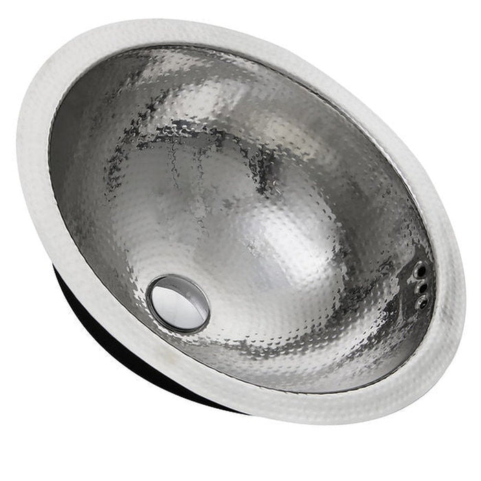 Brightwork Home Nantucket Sinks RLS-OF 16.875" Hand Hammered Stainless Steel Round Undermount Bathroom Sink With Overflow - Luxe Vanity & Tub