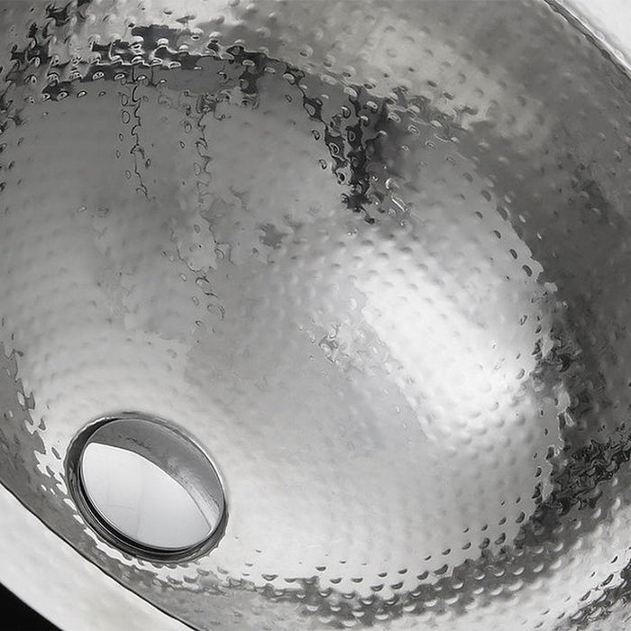 Brightwork Home Nantucket Sinks RLS-OF 16.875" Hand Hammered Stainless Steel Round Undermount Bathroom Sink With Overflow - Luxe Vanity & Tub