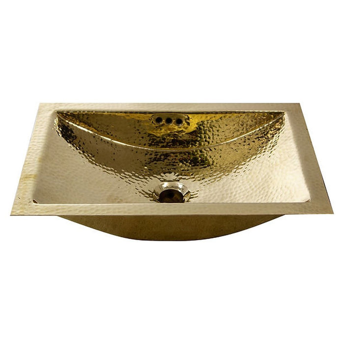 Brightwork Home Nantucket Sinks TRB-OF - 19.8 Inch 12.8 Inch Hand Hammered Brass Rectangle Undermount Bathroom Sink with Overflow - Luxe Vanity & Tub