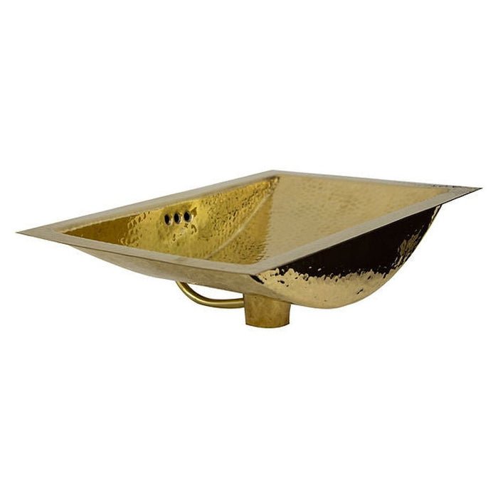 Brightwork Home Nantucket Sinks TRB-OF - 19.8 Inch 12.8 Inch Hand Hammered Brass Rectangle Undermount Bathroom Sink with Overflow - Luxe Vanity & Tub