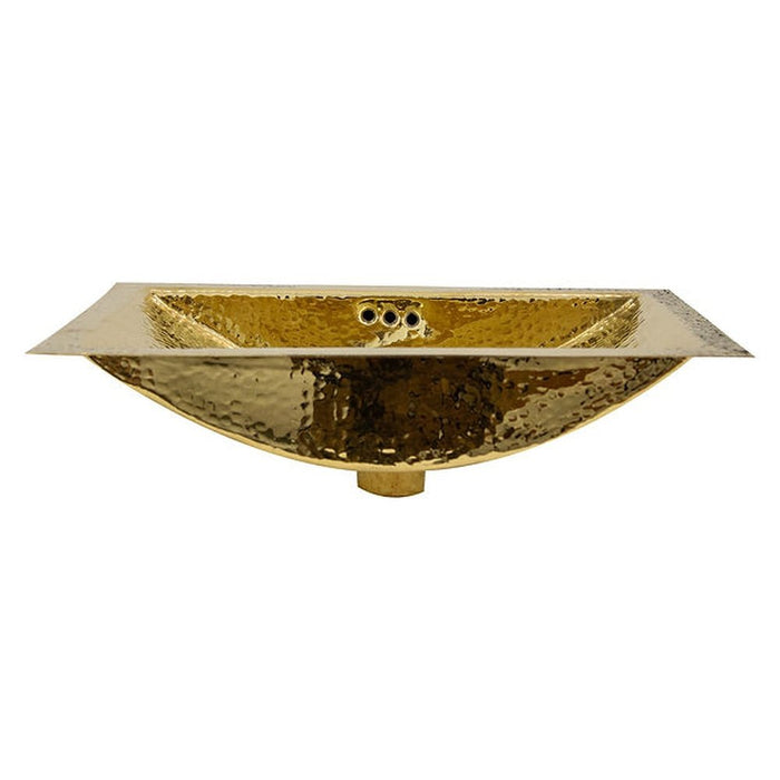 Brightwork Home Nantucket Sinks TRB-OF - 19.8 Inch 12.8 Inch Hand Hammered Brass Rectangle Undermount Bathroom Sink with Overflow - Luxe Vanity & Tub