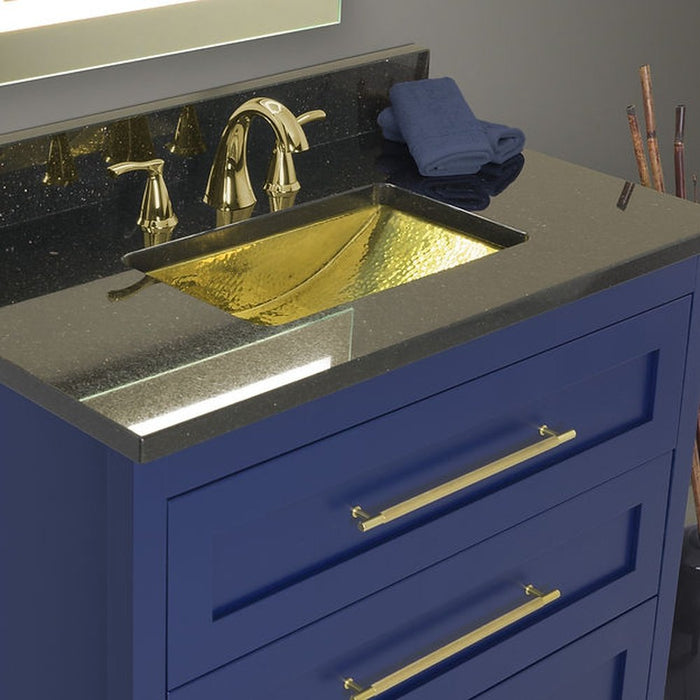 Brightwork Home Nantucket Sinks TRB-OF - 19.8 Inch 12.8 Inch Hand Hammered Brass Rectangle Undermount Bathroom Sink with Overflow - Luxe Vanity & Tub