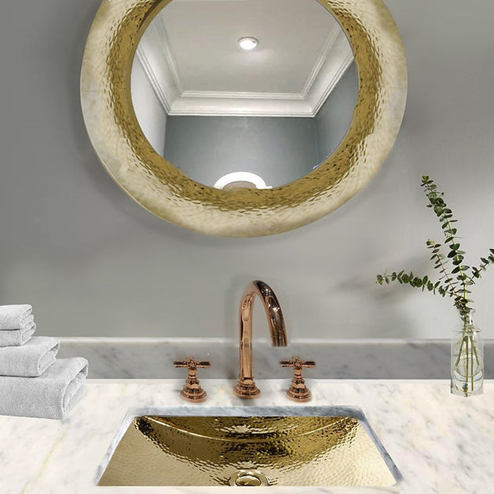 Brightwork Home Nantucket Sinks TRB-OF - 19.8 Inch 12.8 Inch Hand Hammered Brass Rectangle Undermount Bathroom Sink with Overflow - Luxe Vanity & Tub