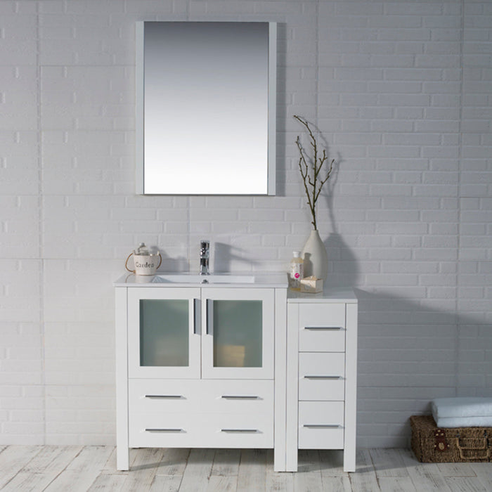 Blossom Sydney 42" Vanity Set, Ceramic/Ceramic Vessel Sink, Side Cabinet and Optional Mirror