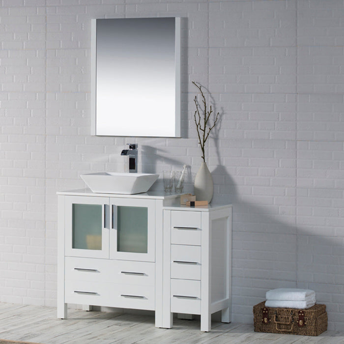 Blossom Sydney 42" Vanity Set, Ceramic/Ceramic Vessel Sink, Side Cabinet and Optional Mirror