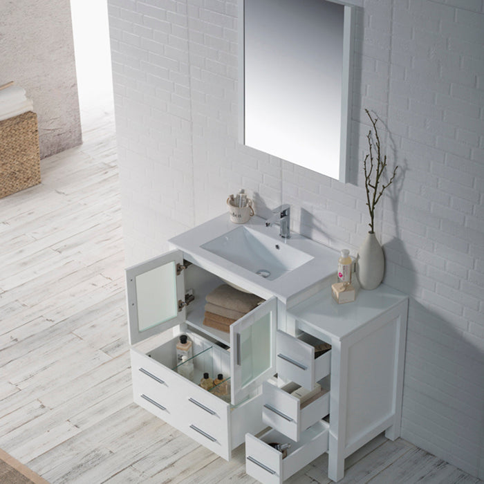 Blossom Sydney 42" Vanity Set, Ceramic/Ceramic Vessel Sink, Side Cabinet and Optional Mirror