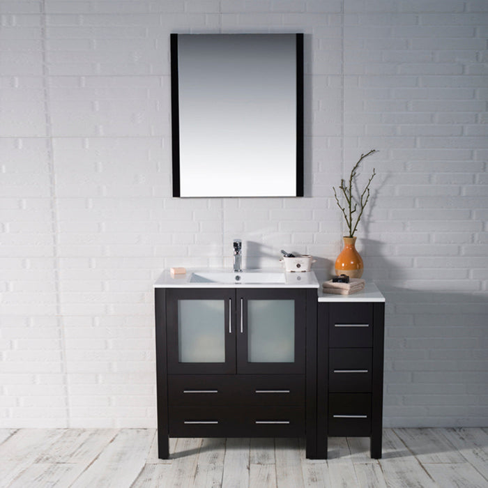 Blossom Sydney 42" Vanity Set, Ceramic/Ceramic Vessel Sink, Side Cabinet and Optional Mirror