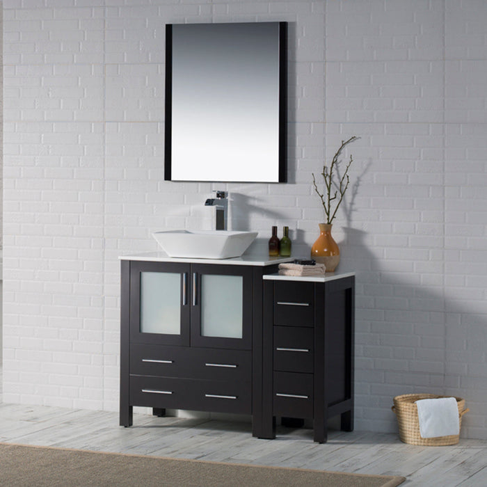 Blossom Sydney 42" Vanity Set, Ceramic/Ceramic Vessel Sink, Side Cabinet and Optional Mirror