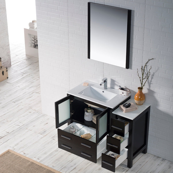 Blossom Sydney 42" Vanity Set, Ceramic/Ceramic Vessel Sink, Side Cabinet and Optional Mirror