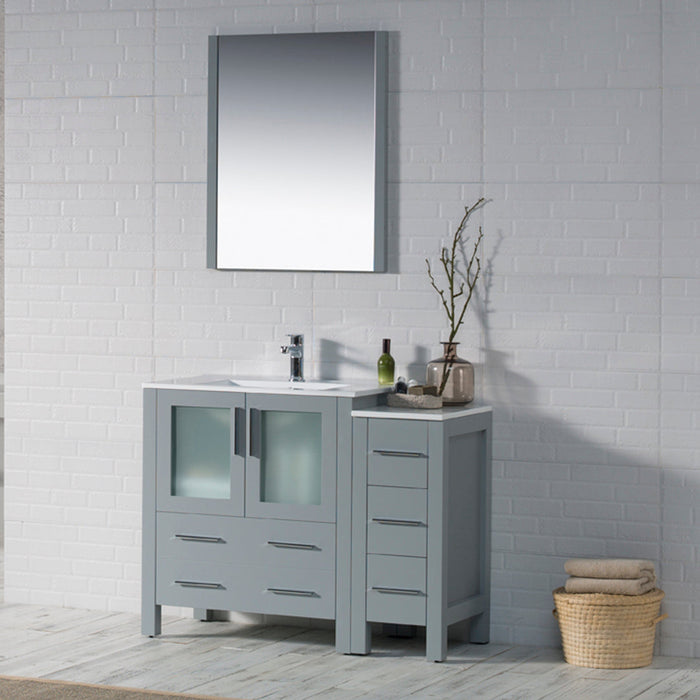 Blossom Sydney 42" Vanity Set, Ceramic/Ceramic Vessel Sink, Side Cabinet and Optional Mirror