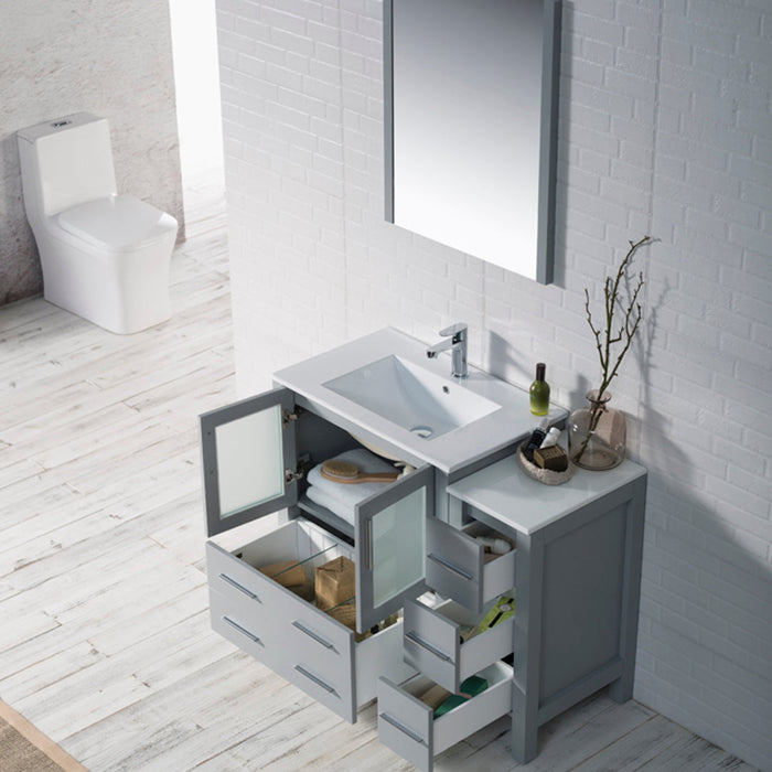 Blossom Sydney 42" Vanity Set, Ceramic/Ceramic Vessel Sink, Side Cabinet and Optional Mirror