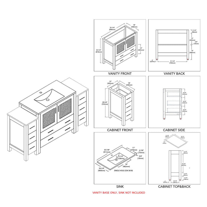 Blossom Sydney 54" Vanity Set, Side Cabinets, Vessel Sink and Optional Mirror - Luxe Vanity & Tub