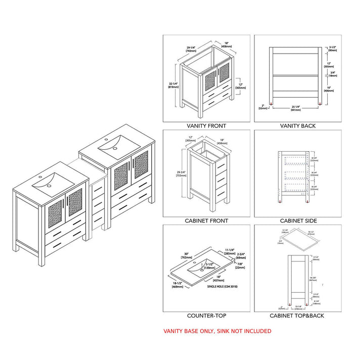 Blossom Sydney 84" Double Vanity Set, Side Cabinets, Vessel Sink and Optional Mirror - Luxe Vanity & Tub