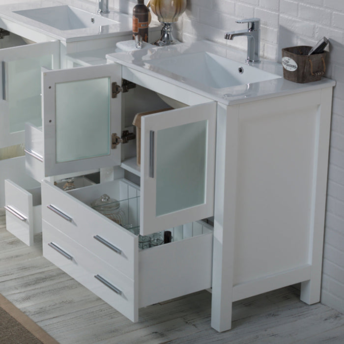 Blossom Sydney 84" Double Vanity Set, Side Cabinets, Vessel Sink and Optional Mirror - Luxe Vanity & Tub