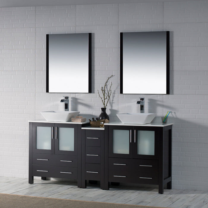 Blossom Sydney 84" Double Vanity Set, Side Cabinets, Vessel Sink and Optional Mirror - Luxe Vanity & Tub