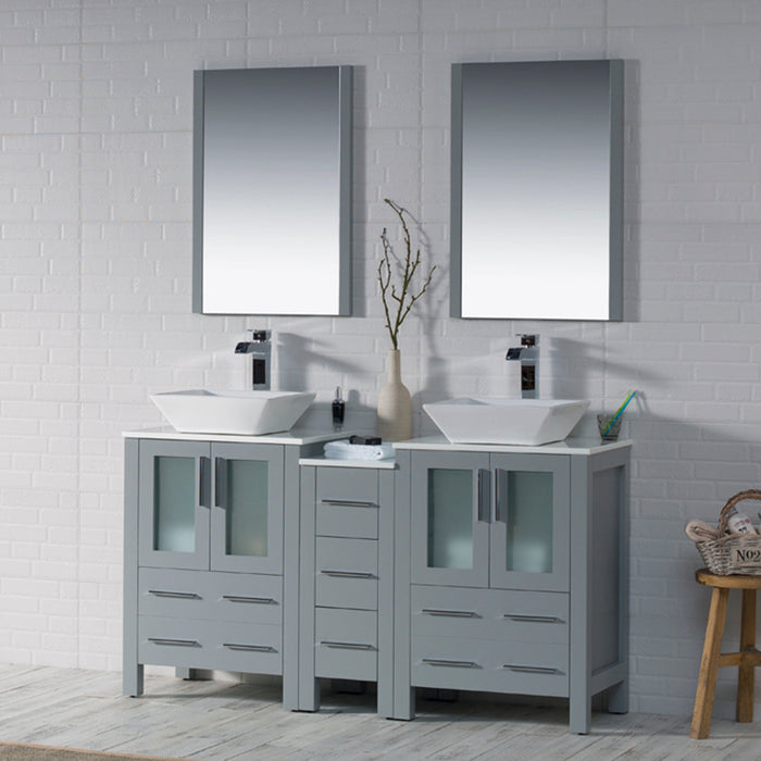 Blossom Sydney 84" Double Vanity Set, Side Cabinets, Vessel Sink and Optional Mirror - Luxe Vanity & Tub