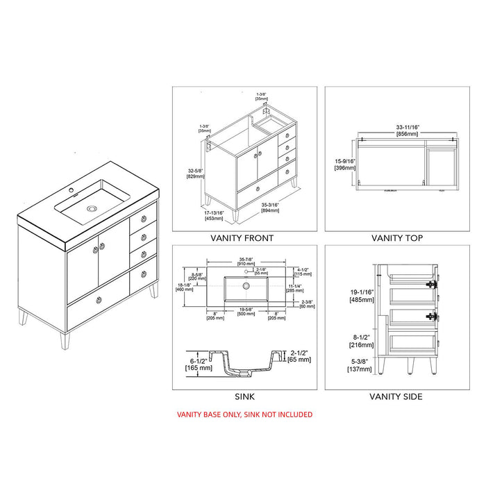 Blossom Lyon 36” White Vanity - Luxe Vanity & Tub
